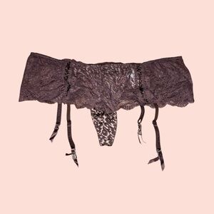 Brown Garter Belt Skirt Thong